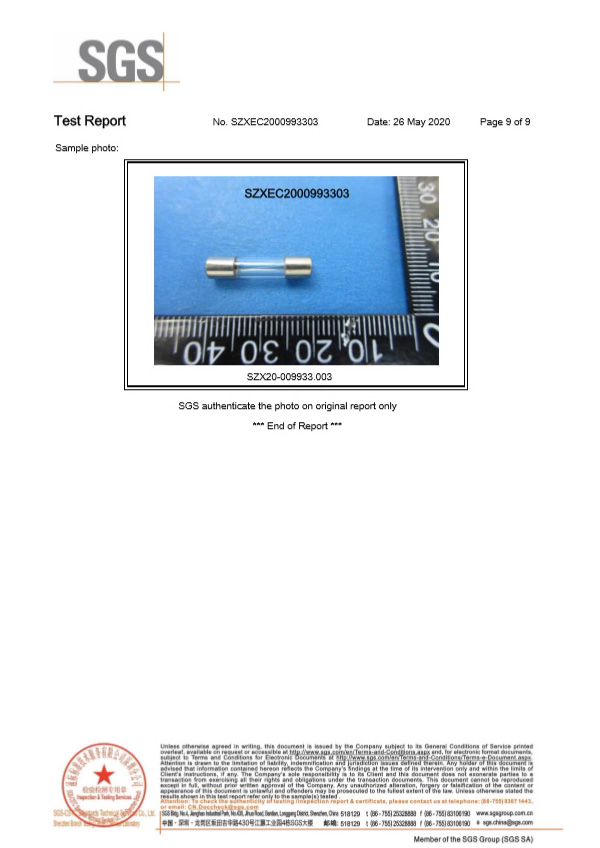 集電通玻璃管保險絲SGS認證報告